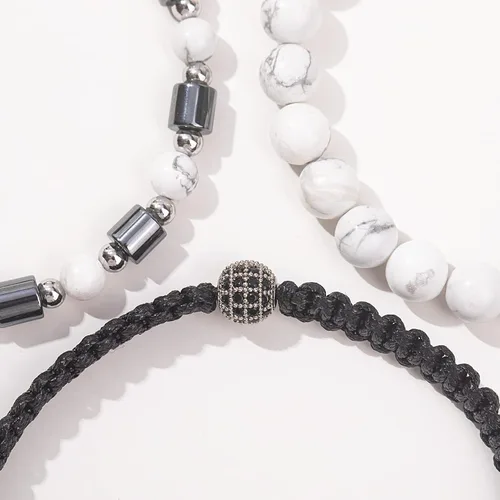 Vista 7 de Lynnaneo Juego de pulseras de cuentas para hombre de 0.315 in y 0.157 in de piedras preciosas curativas trenzadas con dije de circonita cúbica