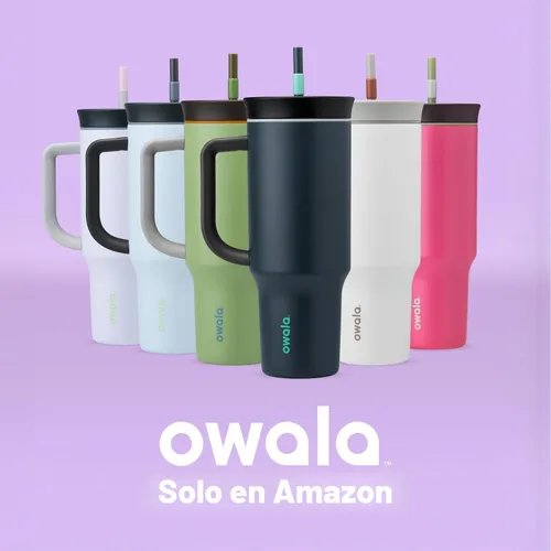Vista 6 de Owala Vaso de viaje aislado de acero inoxidable de triple capa con tapa resistente a derrames, popote y asa de transporte, sin BPA, 40 onzas