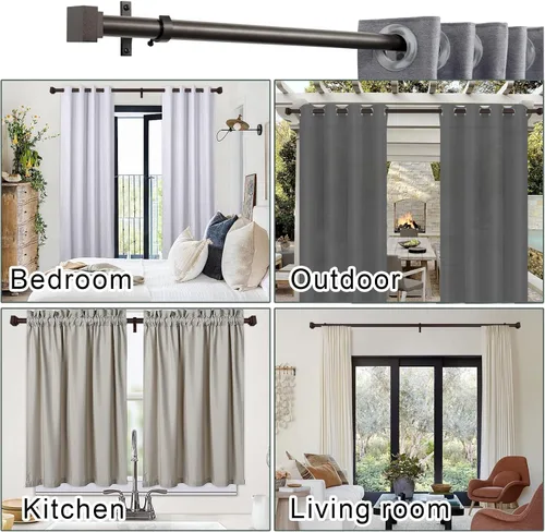 Vista 6 de Barras de cortina individuales para ventanas de 28 a 48 pulgadas (2.3-4 pies), barras de cortina ajustables de servicio pesado de 1 pulgada