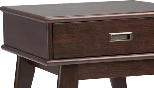 Vista 5 de SIMPLIHOME Draper - Mesa auxiliar rectangular de madera maciza de 22 pulgadas de ancho con cajón de almacenamiento en marrón caoba medio, mesita