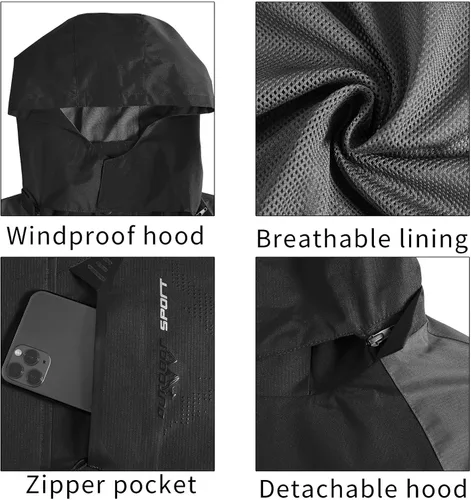 Vista 4 de TEZO Chaqueta impermeable para hombre con capucha rompevientos ligera