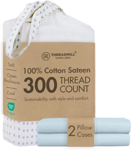 Vista 27 de Threadmill Juego de fundas de almohada tamaño king de 2 piezas - 100% algodón puro de 300 hilos, tejido de satén beige - Fundas de almohada ultra