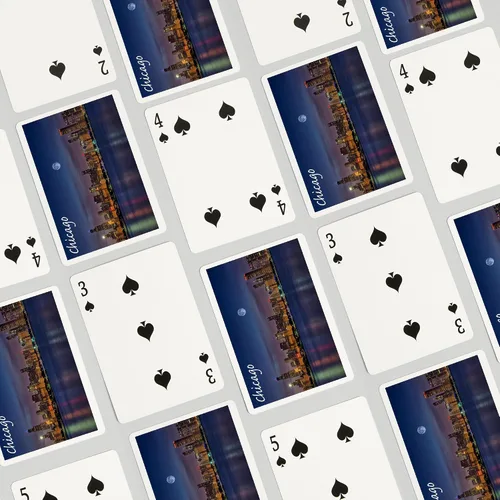 Vista 4 de Lantern Press Chicago, Illinois, Skyline por la noche (52 cartas de juego, baraja de cartas de tamaño póquer con comodines)