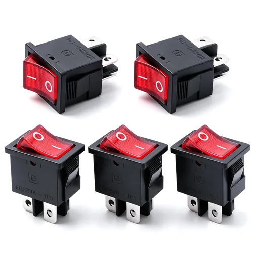 Vista 20 de mxuteuk 5 unids Snap-in AC110/120V Interruptor basculante redondo iluminado Interruptor de alimentación de palanca de barco Luz roja SPST ON-Off 3