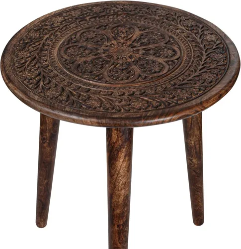 Vista 17 de Mesa auxiliar de madera rústica de 12 x 22 pulgadas, mesa auxiliar tallada a mano, mesa de noche con acabado quemado para dormitorio, mesa