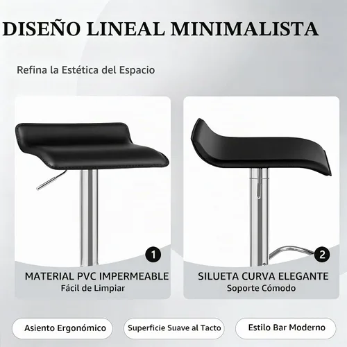 Vista 7 de VECELO Juego de 2 taburetes de bar con barra giratoria y altura ajustable, modernos taburetes de bar de PVC para cocina, bar, comedor, sala de Negro