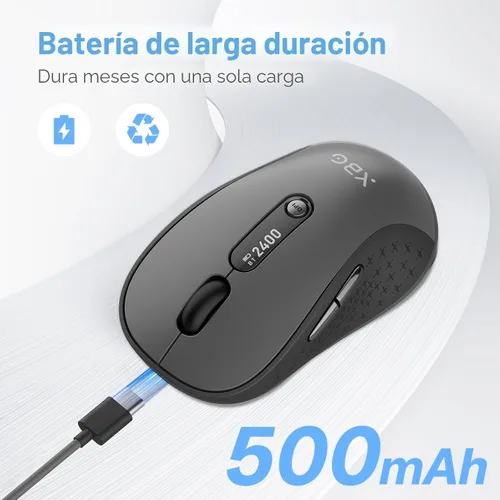 Vista 5 de XBG Ratón Bluetooth inalámbrico B15pro, Bluetooth 5.0/4.0 y 2.4G Tri-Mode, tipo C recargable con pantalla LED, clic silencioso ergonómico