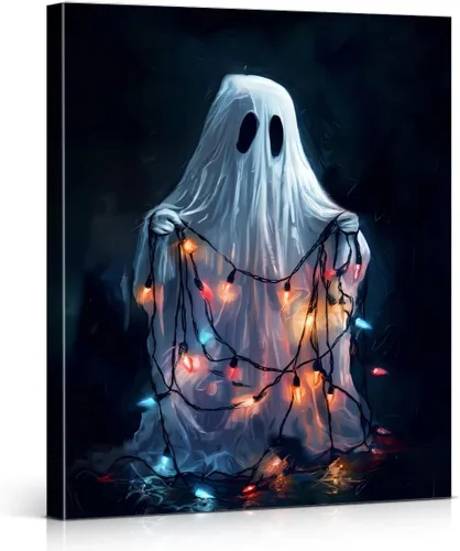 Vista 8 de QPVXSST Arte de Pared Interesante de Fantasma de Halloween para Baño, Póster Impreso en Lienzo de Estilo Gótico, Decoración de Baño con Diseño