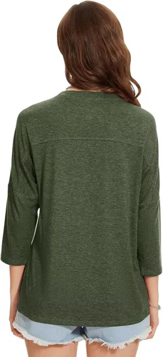 Vista 25 de ZENNILO Camisetas casuales de manga 3/4 para mujer, holgadas, cuello redondo, lindas camisetas básicas