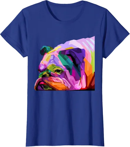 Vista 92 de Camiseta de retrato pop artístico de bulldog británico inglés para dueños de perros, Negro, S