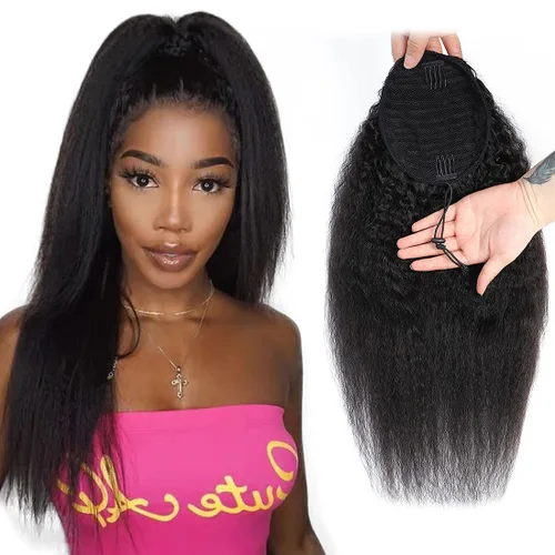 Vista 9 de Extensión de cola de caballo de cabello humano, onda de agua, pasta mágica, ondulado, natural, cola de caballo rizada 100% real, cabello Remy ondas