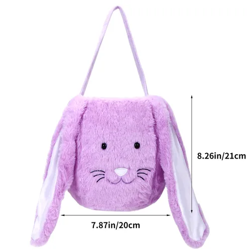 Vista 3 de Cesta de conejo de Pascua de felpa, cubos de Pascua con monograma con orejas largas de felpa, bolsas de regalo de Pascua para caza de huevos, bolsas