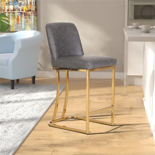 Vista 43 de Juego de 2 taburetes de bar de altura de mostrador de color blanco cremoso de 24 pulgadas, modernos taburetes de bar dorados con respaldo tapizado