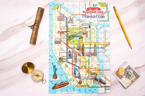 Vista 2 de New York Manhattan - Rompecabezas de madera con mapa del metro de 152 piezas, 10 x 15 pulgadas