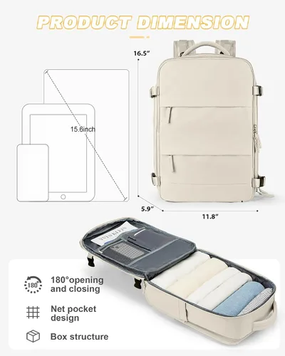 Vista 3 de Mochila de viaje para mujer, aprobada por aerolíneas, bolsas de mano para artículos personales, beige (A-Beige), Mochila de viaje para laptop