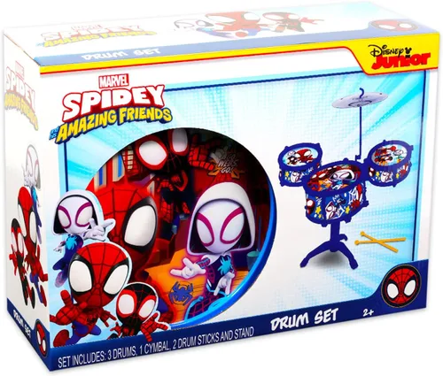 Vista 3 de Spidey and His Amazing Friends - Juego de batería de juguete para niños, paquete con juego de música de batería de Spiderman, tatuajes Spidey, más