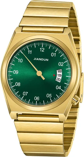 Vista 2 de JIANDUN Reloj de una mano con fecha, todos los relojes de pulsera clásicos de acero inoxidable para hombres y mujeres, movimiento de cuarzo japonés