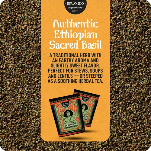 Vista 6 de Brundo Spices Bessobela Auténtica albahaca sagrada etíope Recogida y procesada a mano Cosechada e importada de Etiopía Sin OMG Orgánico