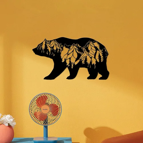 Vista 5 de Resama Arte de pared de oso de metal, animales del bosque, decoración rústica, decoración de desierto, adornos de montaña para sala de estar