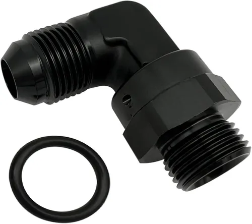 Vista 15 de Adaptador de riel de bomba de combustible macho de aluminio de radio de alto flujo 45 grados 6AN macho a 4AN macho con junta tórica AN4 ORB, negro