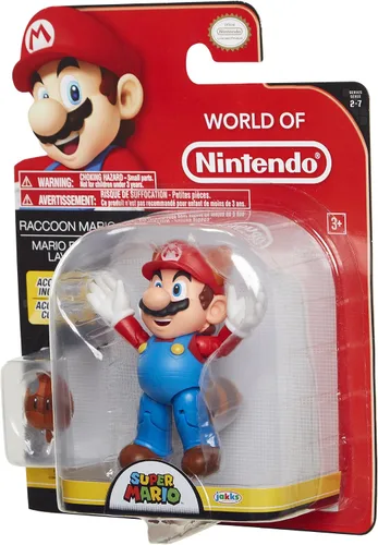 Vista 9 de Nintendo Super Mario Raccoon Mario Figura articulada de 4 pulgadas con accesorio de hojas