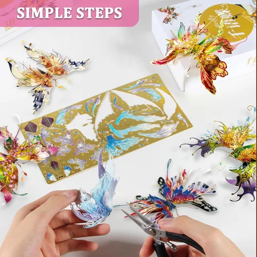 Vista 7 de Microworld Rompecabezas de metal 3D, 6 estilos de deseos de mariposa, kit de modelo de metal, bendición familiar, símbolo de la suerte, colección