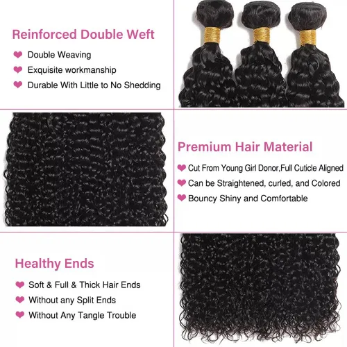 Vista 3 de 12A Brazilian Deep Wave Human Hair Bundles 14 16 18Inch 100% Unprocessed Brazilian Virgin Human Hair Weave 3Bundles Deep Wave Curly Hair Extensions