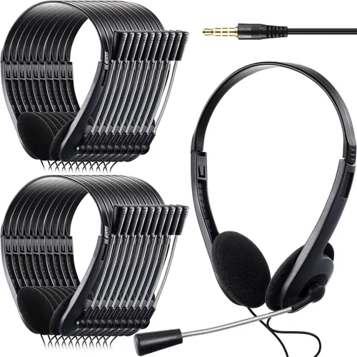 Vista 10 de Yunsailing Paquete de 30 auriculares para aula con micrófono, negro