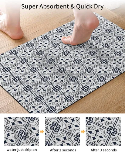 Vista 3 de Tapete de baño de geometría negra para bañera, antideslizante, de secado rápido y absorbente, tierra de diatomeas, fregadero, cocina, sala de estar
