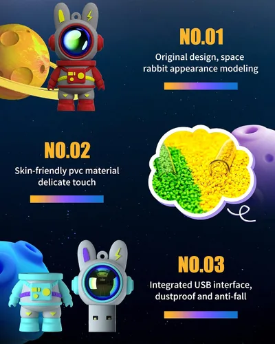Vista 3 de Unidad Flash USB Conejito Espacial Bonito, Unidad de Pulgar 64gb Resistente al Agua USB 2.0 Memoria Stick Tamaño Pequeño USB Drive Regalo (64G, Rosa)