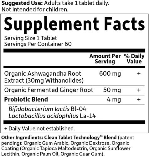 Vista 6 de Garden of Life Suplemento orgánico de Ashwagandha con probióticos y jengibre, apoyo para el estrés, el estado de ánimo y la energía, vegano, sin