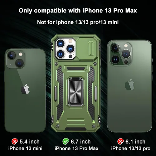 Vista 2 de Funda diseñada para iPhone 13 Pro Max con soporte y funda para cámara, funda protectora contra caídas de grado militar integrado con soporte