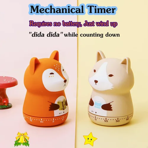 Vista 3 de Temporizador mecánico de cocina, lindo temporizador de animales para niños, temporizador manual de cuenta regresiva de 60 minutos para aula, hogar