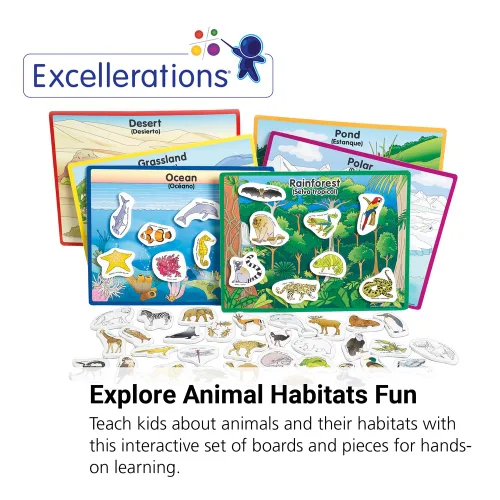 Vista 2 de Excellerations Animales en sus hábitats 6 tableros de rompecabezas herramienta de actividad de aprendizaje para niños (48 piezas)