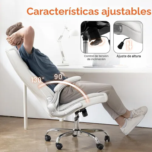 Vista 7 de NEO CHAIR Silla de escritorio de oficina, respaldo alto de piel sintética Blanco