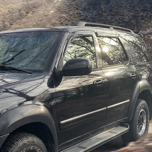 Vista 3 de IKON MOTORSPORTS - Visera de ventana compatible con Toyota Sequoia 2001-2007, estilo delgado, acrílico, teñido de humo, 4 unidades, protección