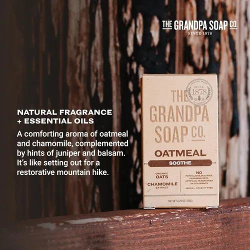 Vista 5 de The Grandpa Soap Company Jabón en barra de avena, con avena orgánica + extracto de manzanilla, exfolia y suaviza suavemente la piel, vegano, 4.25