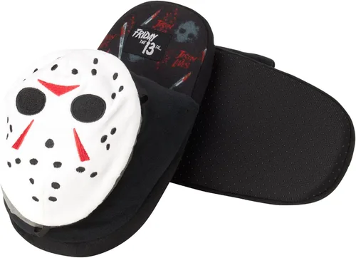 Vista 2 de Pantuflas Friday The 13th para hombre Pantuflas de felpa 3D vintage Slasher de película de terror Pantuflas novedosas para hombre (S-XL)