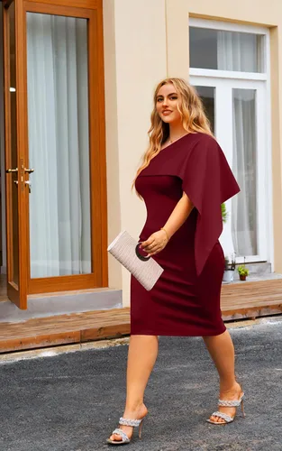 Vista 7 de GOBLES - Vestido de cóctel para mujer, vestido de verano entallado, sexi con un hombro descubierto y volantes