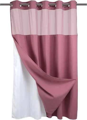Vista 34 de Cortina de baño River Dream de gran peso sin ganchos necesarios con diseño de gofre punteado y forro a presión - 36W x 74H, de calidad hotelera
