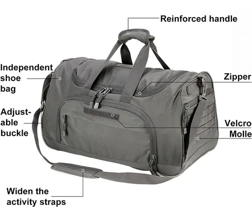 Vista 3 de HYKING Bolsa de gimnasio para mujeres y hombres, bolsa táctica militar para fin de semana, entrenamiento, ligera, impermeable, deportiva, bolsillo