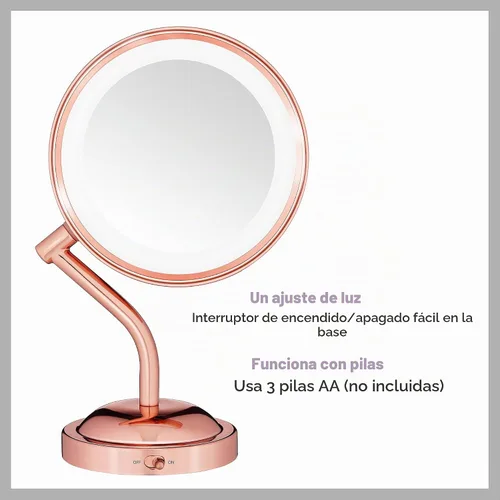 Vista 2 de Conair Espejo de maquillaje iluminado con aumento, espejo de tocador LED, espejo de aumento 1X/5X, espejo de doble cara, funciona con batería, oro