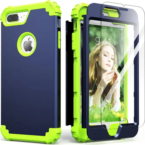 Vista 25 de IDweel Funda para iPhone 8 Plus, Funda para iPhone 7 Plus con Protector de Pantalla de Vidrio Templado, 3 en 1 Resistente a Golpes Delgada Híbrida