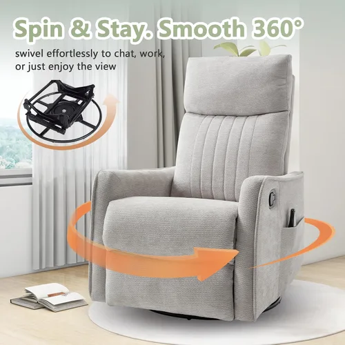Vista 3 de cinkehome Silla mecedora reclinable giratoria pequeña para cuarto de bebé