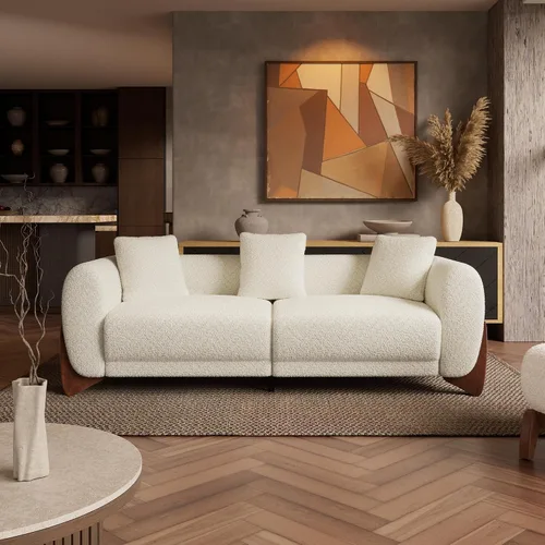 Vista 4 de Morden Fort Juego de Sofá Boucle de 2 Piezas, Conjunto de Sofás Tapizados Modernos Duraderos Cómodos Boucle Aptos para Mascotas, Silla sin Brazos