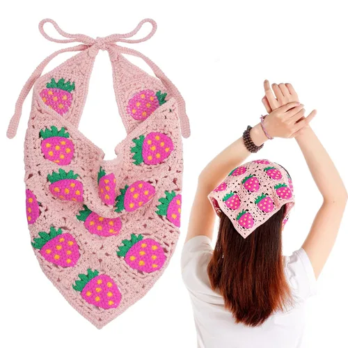 Vista 10 de hoyuwak Pañuelo para la cabeza de ganchillo, bandanas, diademas de corazón, bufanda, cubiertas para la cabeza, accesorios para el cabello rosa
