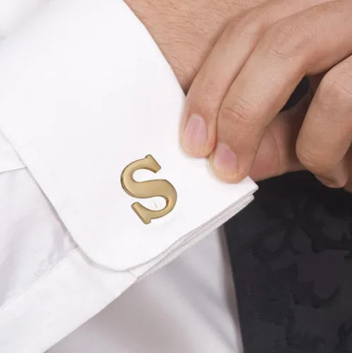 Vista 3 de Men's Gold Alphabet Cufflinks 1 Pair with Gift Box