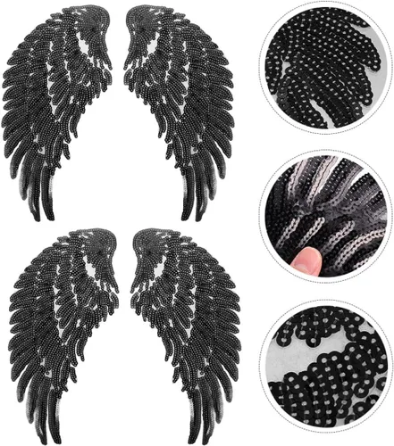 Vista 8 de Sequin Angel Wing Embroidery Applique Patch 2 Pairs Black DIY Clothing Sewing Patch Garment Decor for Jackets Shirts and Clothes Repair