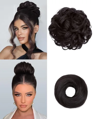 Vista 19 de 2 piezas de cabello desordenado moño sintético extensiones de moño Caoba