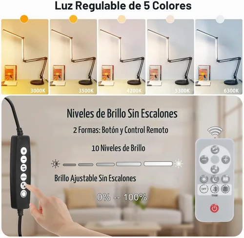 Vista 2 de Toolour Lámparas de escritorio para tecnología de uñas, lámpara de arquitecto doble grande de 24 W con control remoto, 5 colores, modo de sueño